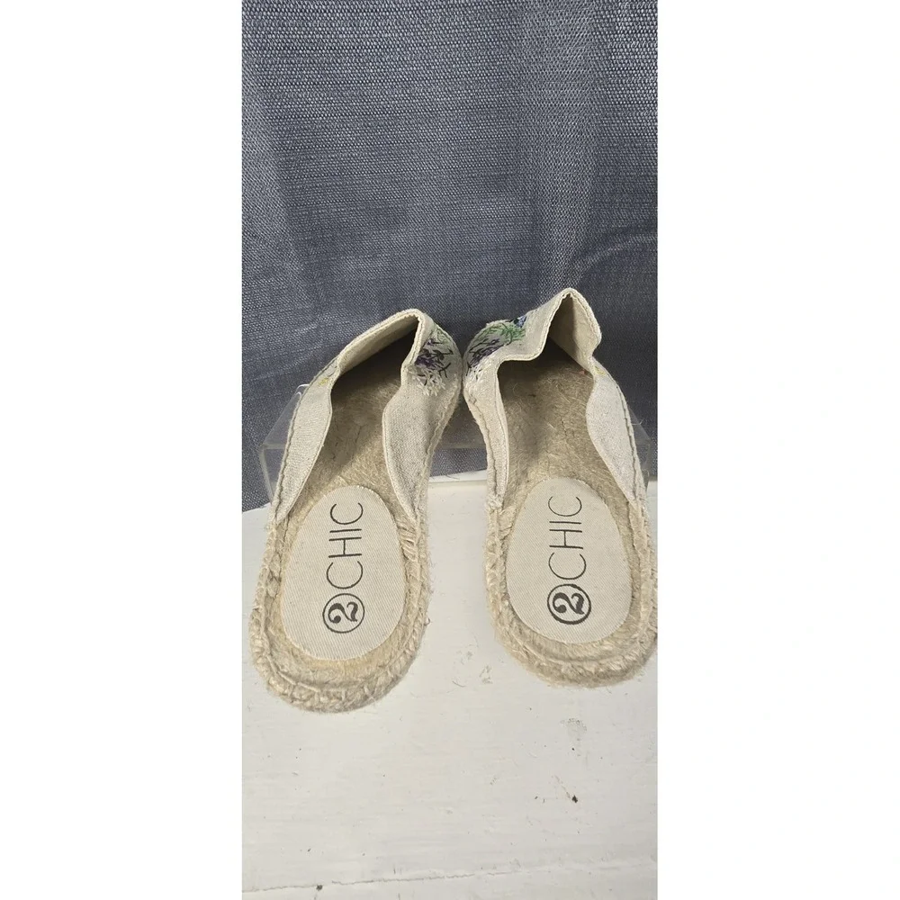CHIC Women's Beige Canvas Espadrille Slide Flats Embroidered Floral EU 40